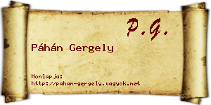 Páhán Gergely névjegykártya